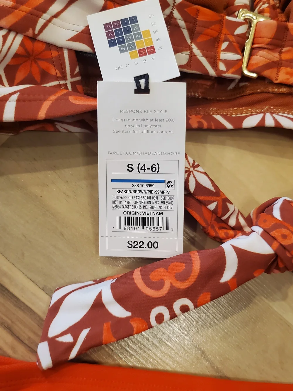 NWT Shade & Sore Orange Printed Bandeau Bikini Top with Solid Orange Bottom